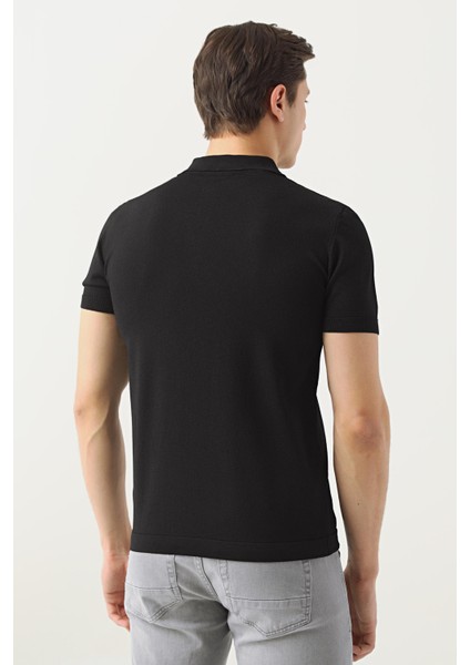 Slim Fit Siyah Düz Örgü T-Shirt 2HF069421001M fırsatları