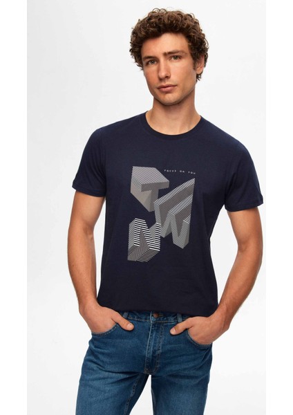 Slim Fit Lacivert Baskılı T-Shirt 2EC1454760050