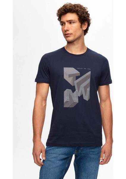 Slim Fit Lacivert Baskılı T-Shirt 2EC1454760050