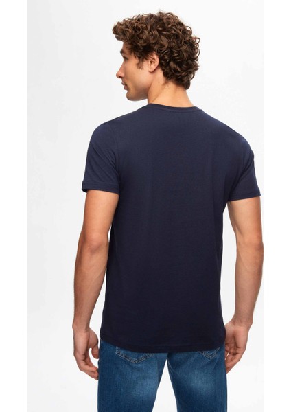 Slim Fit Lacivert Baskılı T-Shirt 2EC1454760050