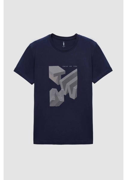 Slim Fit Lacivert Baskılı T-Shirt 2EC1454760050