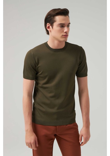 Slim Fit Haki Rayon Triko T-Shirt 2EF069421003M