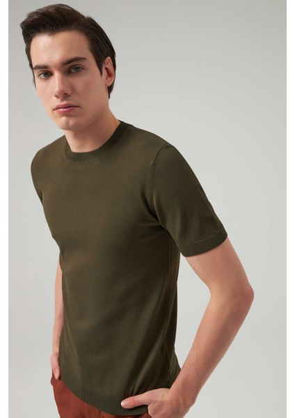 Slim Fit Haki Rayon Triko T-Shirt 2EF069421003M