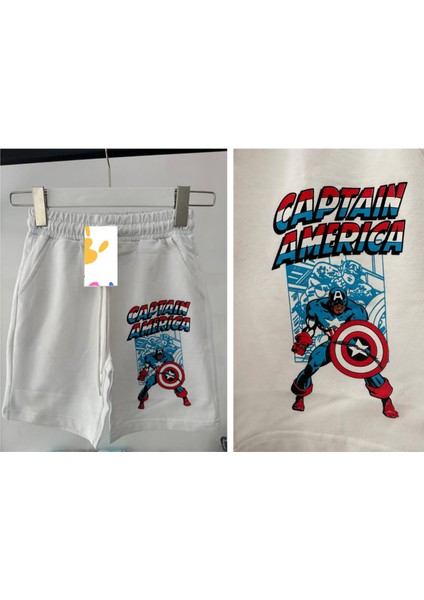 Erkek Çocuk Şort - Kapri Captain America Baskılı Beyaz Renk fiyatları