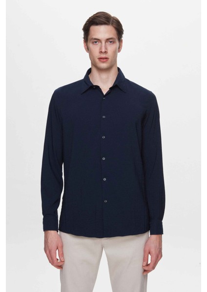 Slim Fit Lacivert Gofre Easy Iron Gömlek 2EC02XT04282M fiyatları
