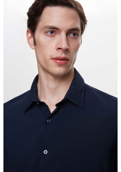 Slim Fit Lacivert Gofre Easy Iron Gömlek 2EC02XT04282M modelleri