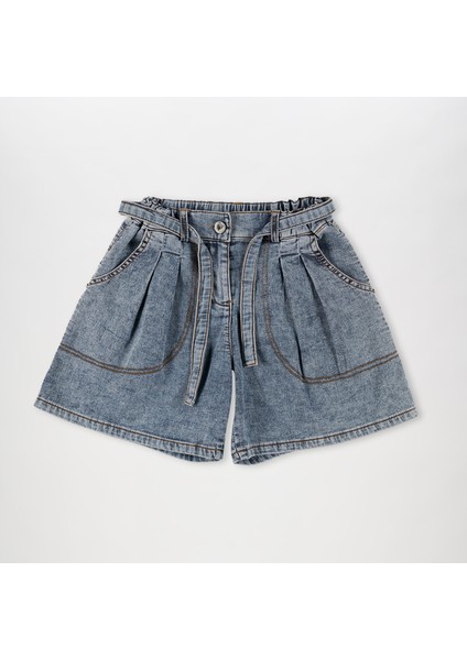 Kız Çocuk Pilise Detaylı Denim Şort