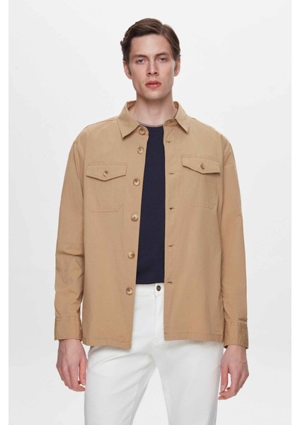 Relaxed Fit Bej Düz Gömlek Ceket 2EC04T4034600 fiyatları