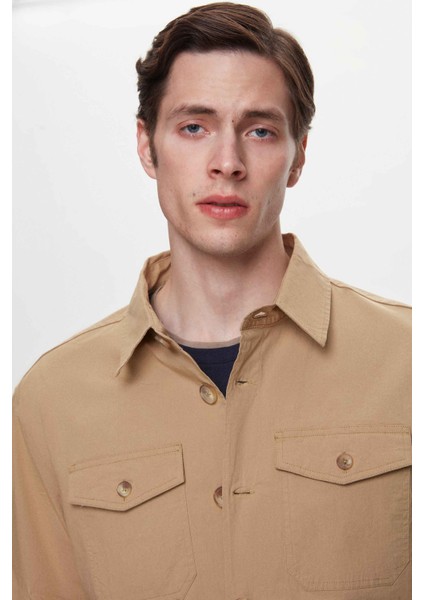 Relaxed Fit Bej Düz Gömlek Ceket 2EC04T4034600 modelleri