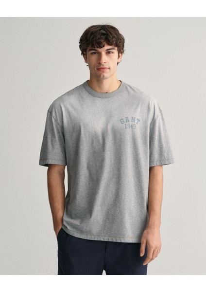 Erkek Gri Relaxed Fit Bisiklet Yaka Logolu T-Shirt 2033014.93