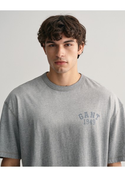Erkek Gri Relaxed Fit Bisiklet Yaka Logolu T-Shirt 2033014.93
