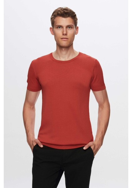 Slim Fit Kiremit Rayon Triko T-Shirt 2EF069421003M