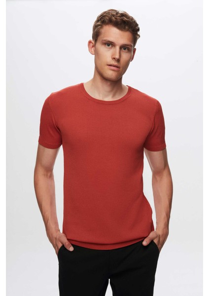 Slim Fit Kiremit Rayon Triko T-Shirt 2EF069421003M