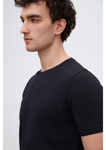 Slim Fit Lacivert Rayon Triko T-Shirt 2EF069421003M