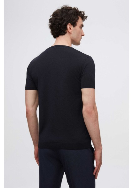 Slim Fit Lacivert Rayon Triko T-Shirt 2EF069421003M