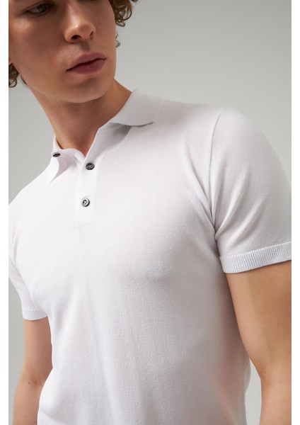 Slim Fit Beyaz Düz Örgü T-Shirt 2HF069421001M modelleri