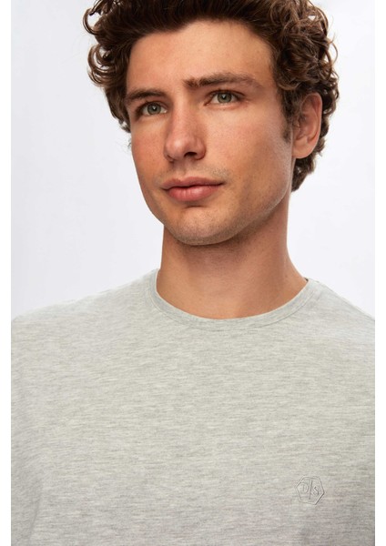 Regular Fit Gri Düz T-Shirt