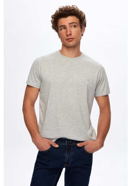 Regular Fit Gri Düz T-Shirt