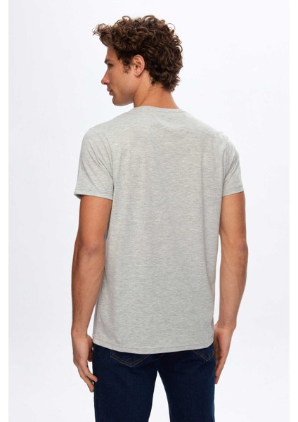 Regular Fit Gri Düz T-Shirt