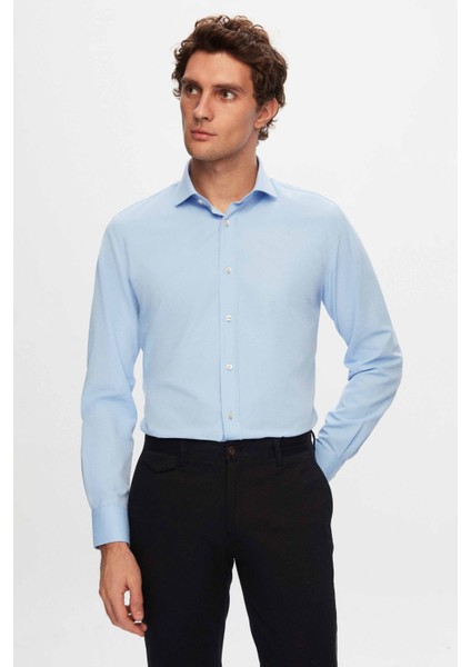 Slim Fit Mavi Düz Easy Iron Gömlek 2HE02TR00139M