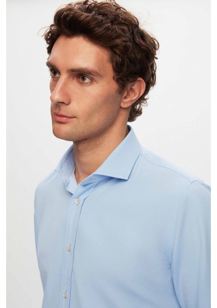 Slim Fit Mavi Düz Easy Iron Gömlek 2HE02TR00139M
