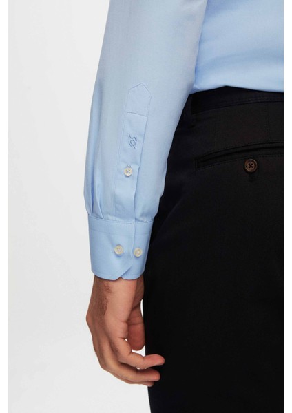 Slim Fit Mavi Düz Easy Iron Gömlek 2HE02TR00139M