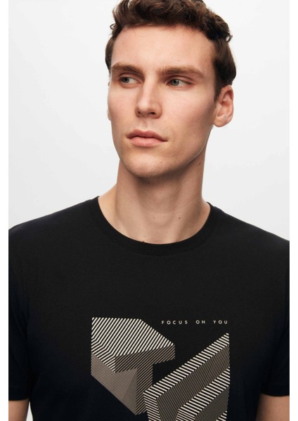 Slim Fit Siyah Baskılı T-Shirt 2EC1454760050 modelleri
