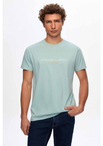 Regular Fit Mint Baskılı %100 Pamuk T-Shirt 2HC1454030180