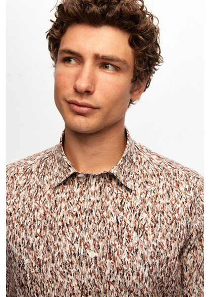 Slim Fit Kahverengi Baskılı Gömlek 2EC0221062590 fiyatları