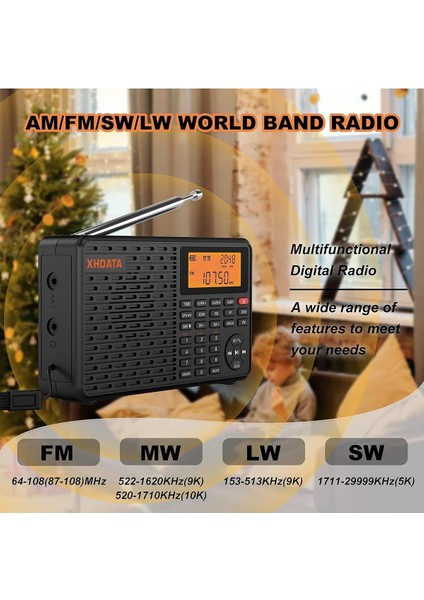 D109 Taşınabilir Şarj Edilebilir Dijital Radyo, Bluetooth Sw/lw/mw/fm Radyo