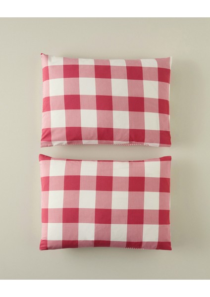 Gingham 2'li Yastık Kılıfı Pembe