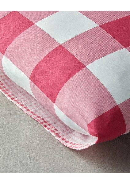 Gingham 2'li Yastık Kılıfı Pembe