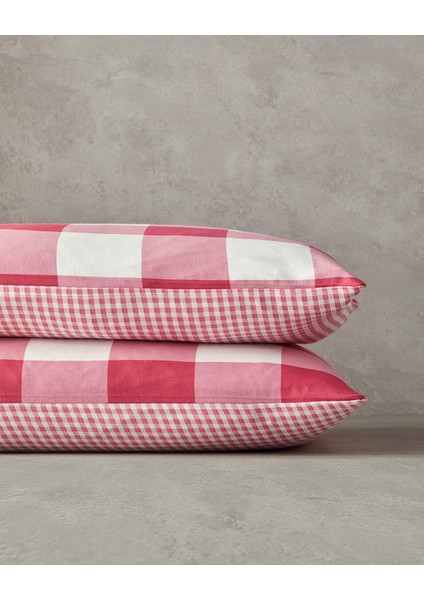 Gingham 2'li Yastık Kılıfı Pembe