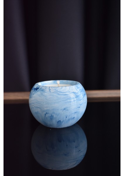 Yuvarlak Mavi Beton Saksılı Mum 170 ml Vanilya Kokulu Beyaz Renkli-Soya Wax fiyatları