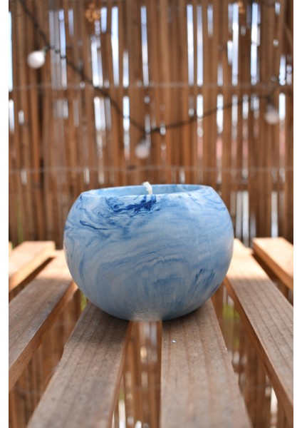 Yuvarlak Mavi Beton Saksılı Mum 170 ml Vanilya Kokulu Beyaz Renkli-Soya Wax modelleri