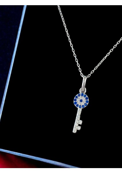 Alâ Silver Jewellery Anahtar Nazar Boncuğu Detaylı Taşlı Tasarım 925 Ayar Gümüş Kolye fiyatları