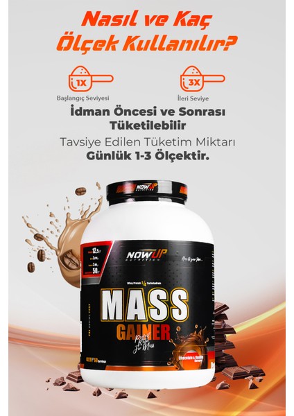 Mass Gainer Whey Protein ¼ Carbohydrate / Chocolate & Vanillin 4020 gr. / 60 Servis / Karbonhidrat&Protein Tozu / Shaker Hediyeli