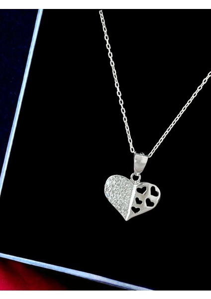 Alâ Silver Jewellery Kalp Beyaz Taşlı Parlak Tasarım 925 Ayar Gümüş Kolye fiyatları