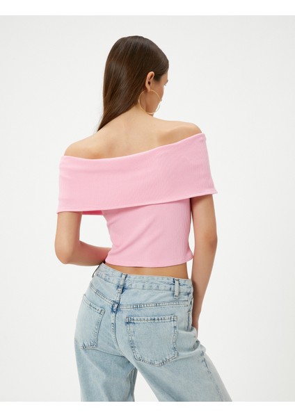 Omzu Açık Tişört Fermuarlı Kısa Kollu Fitilli Kat Detaylı Viskoz Kumaş fırsatları