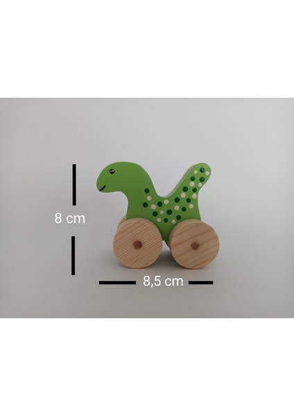 Ahşap Oyuncak Dinozor Tekerlekli Araba