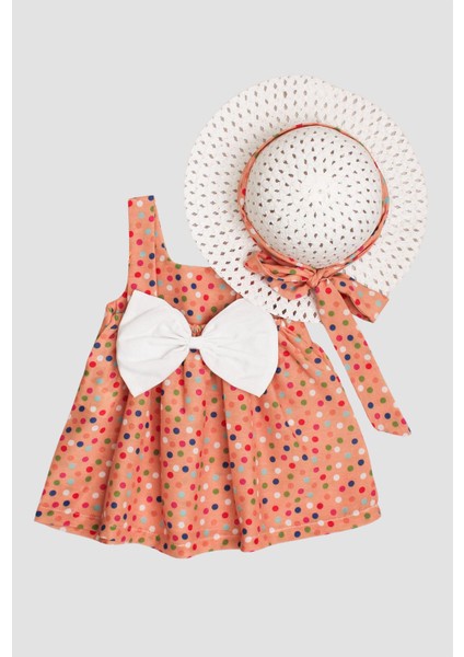 Şapkalı Puantiye Desenli Fiyonklu Kız Bebek Elbisesi fiyatları