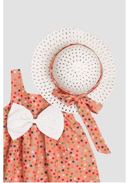 Şapkalı Puantiye Desenli Fiyonklu Kız Bebek Elbisesi modelleri