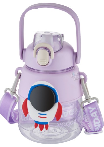 Silikon Pipetli 1250 ml Büyük Boy Askılı ve Kulplu Su Matarası Çıkartma