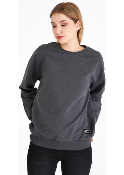 Kadın Antrasit Basic Bisiklet Yaka Regular Fit Rahat Sweatshirt fiyatları