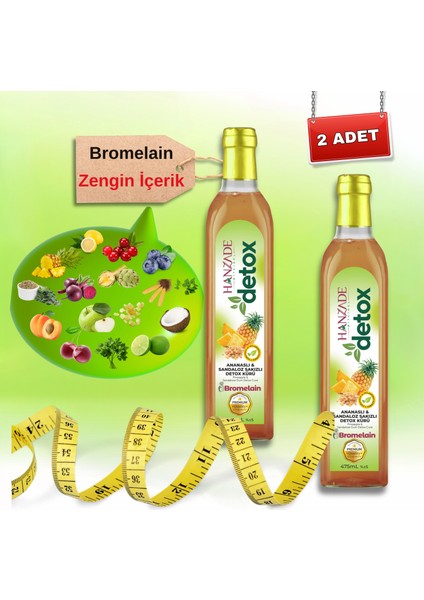 Ananaslı & Sandaloz Sakızlı Detox Şurubu Kürü Bromelain 475 ml 2'li Set Güçlü Antioksidan Formül