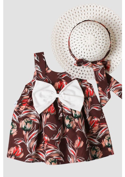 Şapkalı Fiyonklu Kız Bebek Elbisesi