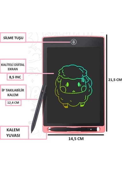 Tablet Yazı Çizim Tableti Resim Çizme Not Alma Tahtası Dijital LCD Ekranlı 8.5 Inç Tablet