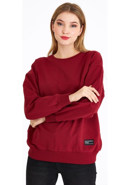 Kadın Bordo Basic Bisiklet Yaka Regular Fit Rahat Sweatshirt fiyatları
