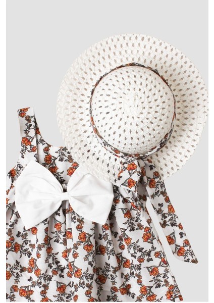 Çiçek Desenli Fiyonklu Şapkalı Kız Bebek Elbisesi modelleri