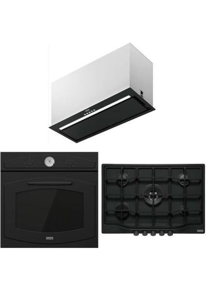 Country Matt Black Ankastre Set (Fbfe Bk Matt A70 Aspiratör-Fch 755 4g Tc MB C Ocak - Fco 86 H MB Fırın)